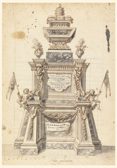 Zeichnung, Entwurf für einen Katafalk für den Gedenkgottesdienst eines Papstes, wahrscheinlich Clemens XI., 1721 von Unknown artistUnknown artist