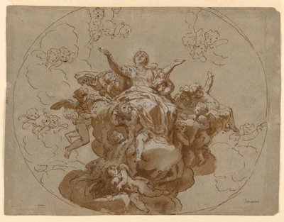 Zeichnung, Entwurf für eine Decke mit der Himmelfahrt der Jungfrau, 1700–1730 von Unknown artistUnknown artist