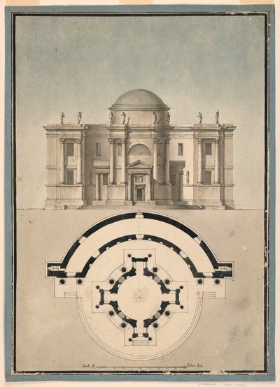Zeichnung, Entwurf für einen klassischen Tempel mit Tempietto und halbkreisförmigem Ädikula, ca. 1780 von Unknown artistUnknown artist