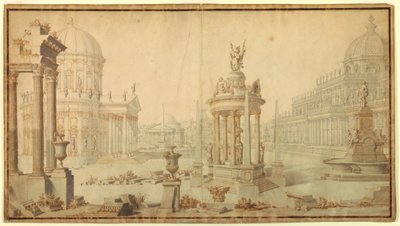 Zeichnung, Bühnenbild: Architektonische Fantasie, frühes 18. Jahrhundert von Unknown artistUnknown artist