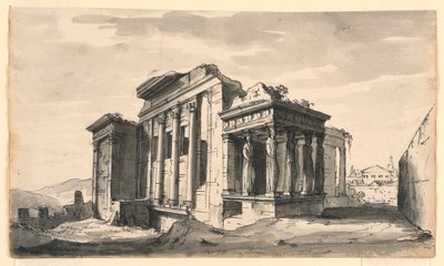 Zeichnung, Bühnenbild, Das Erechtheion auf der Akropolis, Athen, Griechenland, frühes 19. Jahrhundert von Unknown artistUnknown artist