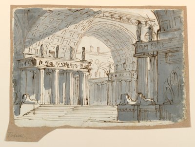 Zeichnung, Bühnenbild, Gewölbtes klassisches Gebäude, ca. 1800 von Unknown artistUnknown artist