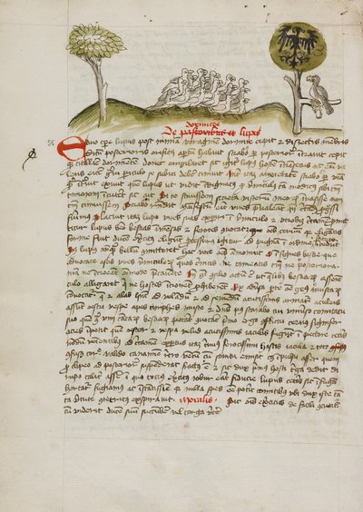 Ein Vogelschwarm unter einem Baum mit einem gekrönten Adler und einem heraldischen Wappen auf seinen Flügeln von Unknown artist