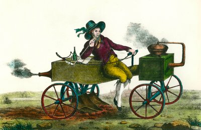 Landwirtschaft: Pflügszene mit einer Dampfmaschine im Jahr 1834. Anonymer Stich von 1834. Private Sammlung von Unknown artist