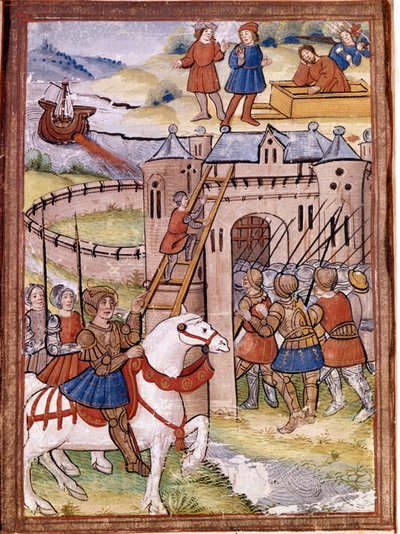 Angriff auf eine Burg. Episode des Hundertjährigen Krieges. Manuskript aus dem 16. Jahrhundert. Victoria and Albert Library, London. von Unknown artist