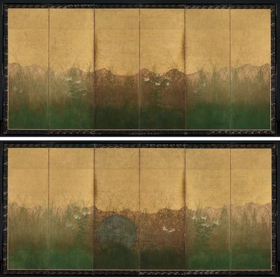 Herbstabend mit Vollmond auf der Musashino-Ebene von Unknown artist