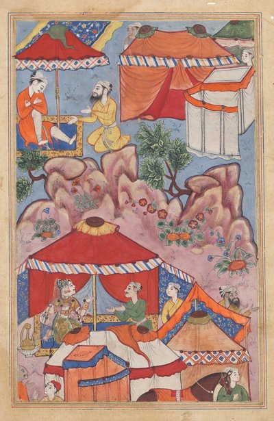 Bashir vertraut einem arabischen Freund seine Liebe zu Habbaza an und schickt ihn mit einer Nachricht zu ihr, aus einem Tuti-nama (Geschichten eines Papageis): Vierundzwanzigste Nacht von Unknown artist