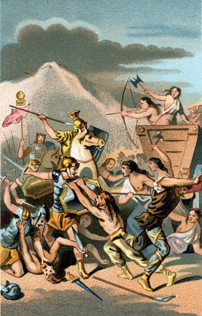Schlacht von Aix: Invasion der Kimbern und Teutonen von 110 bis 102 v. Chr. Die Teutonen wurden von Caius Marius dem Weisen, römischer Konsul, besiegt. von Unknown artist