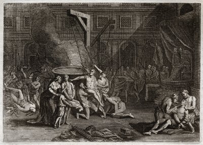 Bibel von Royaumont, Altes Testament: Martyrium der Makkabäer. Die sieben Makkabäerbrüder werden gemartert, anstatt ihren Glauben zu verraten. Illustration von 1811. von Unknown artist