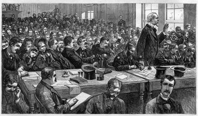 Charles Julius Guiteau (1841-1882), Mörder des US-Präsidenten James Abram Garfield (1831-1881), während des Prozesses im Jahr 1881, Vereinigte Staaten. von Unknown artist