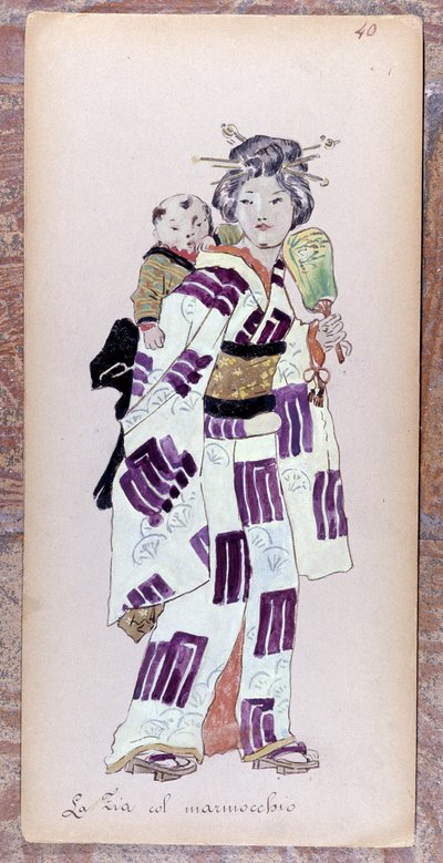 Kostüm der Zia con il Marmocchio (Kind) für die Uraufführung von Madame Butterfly von Giacomo Puccini, 1904. Sammlung des Museo della Scala in Mailand von Unknown artist