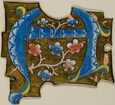 Geschmückter Initialbuchstabe "A" in Blau mit Blättern aus einem Manuskript von Unknown artist