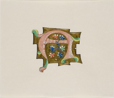 Dekorierter Initialbuchstabe "A" in Pink mit sechs Blättern und zwei Kugeln, aus einem Chorbuch von Unknown artist
