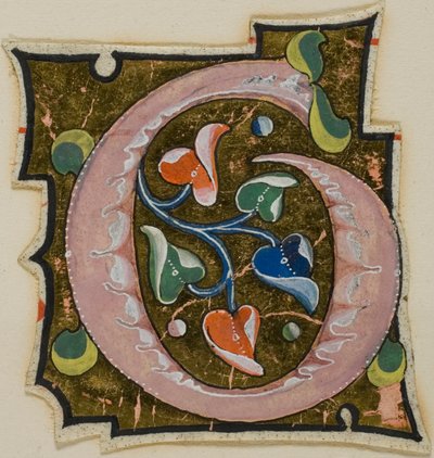 Geschmücktes Initial "G" in Rosa mit geschwungenen Blättern aus einem Manuskript von Unknown artist