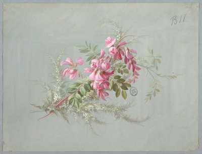 Entwurf für Tapete und Textilien: Blumen und Vögel von Unknown artist
