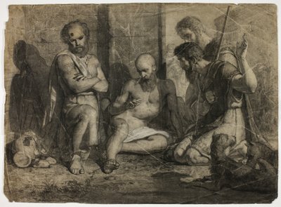 Diogenes bittet Alexander den Großen zur Seite zu treten (recto); schreitender akademischer männlicher Akt (verso) von Unknown artist