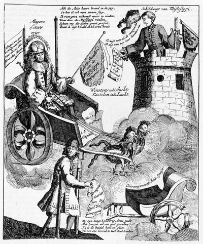 Niederländischer satirischer Druck gegen John Law (1671-1729), zum Mississippi-Fall von Unknown artist