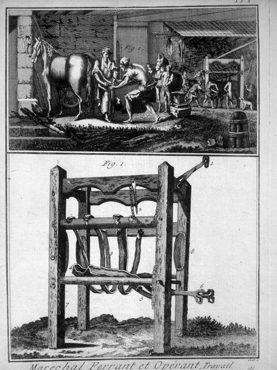 Gravur, die den Hufschmied des 18. Jahrhunderts darstellt. von Unknown artist