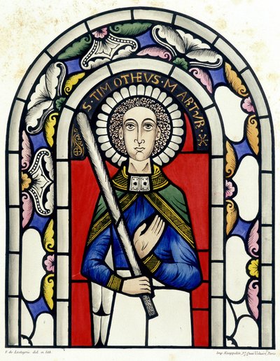 Gravur, die das Buntglasfenster des Heiligen Timotheus aus der Kirche von Neuviller darstellt von Unknown artist