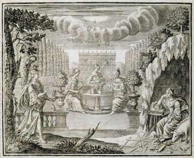 Gravur, die Frauen zeigt, die an einem Webstuhl arbeiten. Frühes 18. Jahrhundert von Unknown artist