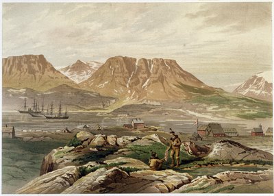 Eskimos und Siedlung - in "Die Küsten des Polarmeeres, eine Erzählung der Arktisexpedition", von Dr. Edward Moos, Marcus Nard & Co, London von Unknown artist