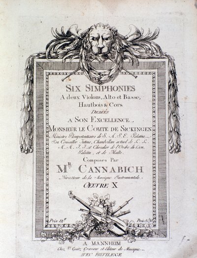 Erste Seite der Noten der Symphonie Nr. 3 von Christian Cannabich von Unknown artist