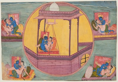 Fünf Posen von Krishna beim Liebesspiel, aus einer Bikaner Bhagavata Purana von Unknown artist