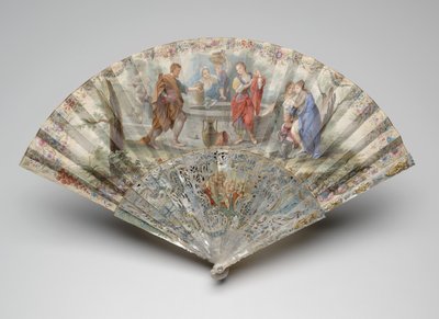 Faltfächer mit Rebekka und Eliezer am Brunnen, ca. 1740er von Unknown artist