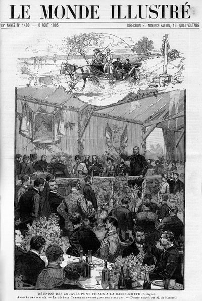 Rede von General Charette bei der Versammlung der Päpstlichen Zuaven in der Basse Motte in der Bretagne, in „The Illustrous World 1885“ von Unknown artist