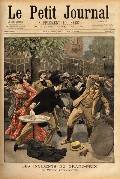 Allgemeine Schlägerei bei den Longchamp-Grand-Prix-Rennen, deren Ursprung auf die Erklärungen von Charles Dupuy (1851-1923), Innen- und Religionsminister, zurückzuführen ist, der die anwesenden Bürger aufgeregt hat, indem er sie glauben ließ, dass Bedrohun von Unknown artist