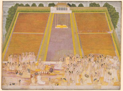Holi-Fest in einem ummauerten Garten mit Feiernden von Unknown artist