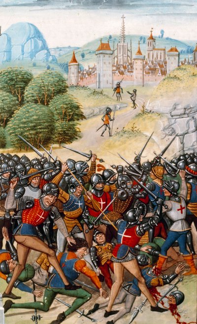 Hundertjähriger Krieg: Die Schlacht von Pontvallain zwischen Franzosen und Engländern am 4.12.1370 von Unknown artist