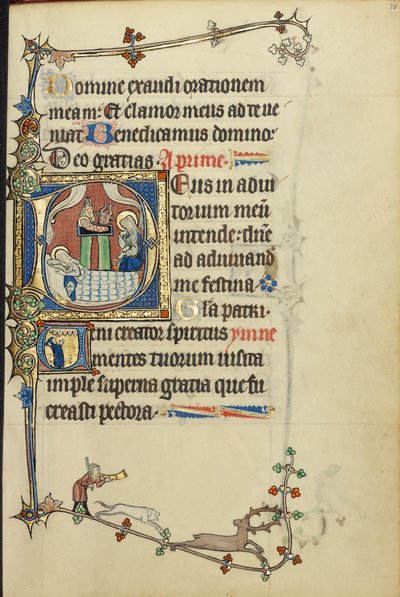 Initiale D: Die Geburt Christi; Initiale V: Ein Mönch im Gebet von Unknown artist