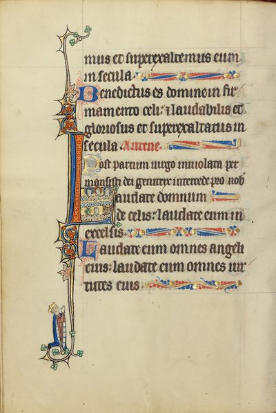 Initiale L: Drei nimbierte Köpfe, ein Männerkopf und ein Stierkopf von Unknown artist