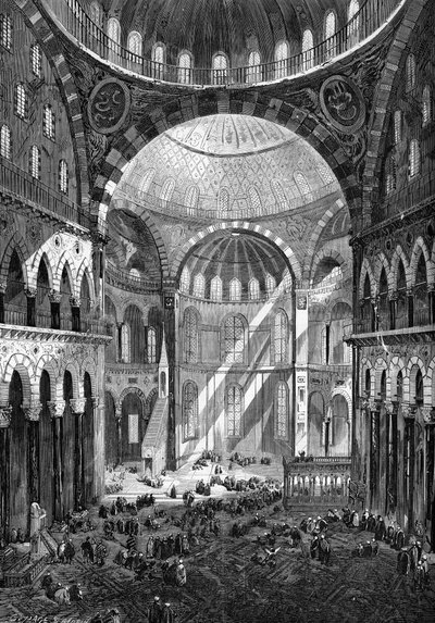 Innenansicht der Moschee von Hagia Sophia (byzantinische Kunst des 6. Jahrhunderts) in Konstantinopel im Jahr 1858. von Unknown artist