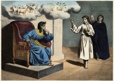Joseph erklärt den Traum des Pharaos. Anonyme Gravur aus der Mitte des 19. Jahrhunderts. von Unknown artist