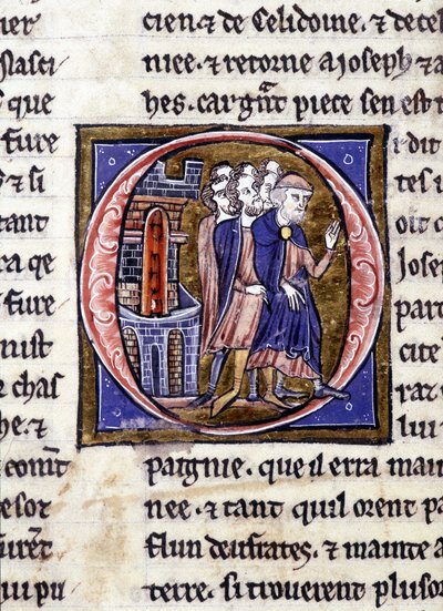 Joseph von Arimathia und seine Gefolgschaft. Manuskript: Eroberung des Heiligen Grals, geschrieben 717 Jahre nach der Passion unseres Herrn. Bibliothèque municipale de Rennes, ms. 255 (Sammlung von Romanen der Tafelrunde); Paris von Unknown artist