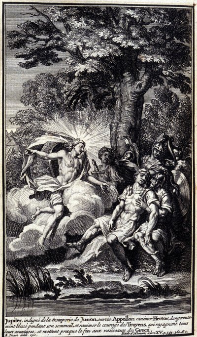 Jupiter, empört über Junos Täuschung, sendet Apollo, um Hektor zu heilen (Illustration aus Buch XV der Ilias von Homer) von Unknown artist