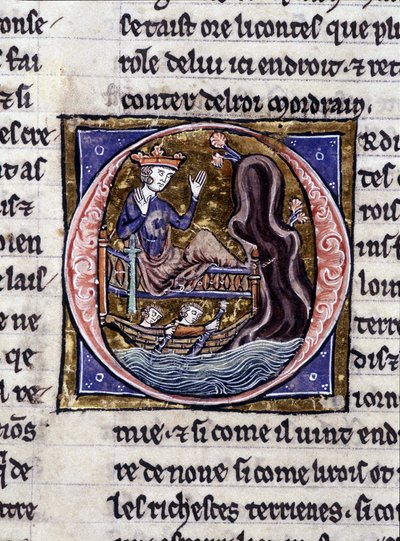 König Modreius. Manuskript: Eroberung des Heiligen Grals, geschrieben 717 Jahre nach der Passion unseres Herrn. Bibliothèque municipale de Rennes, ms. 255 (Sammlung von Romanen der Tafelrunde); Paris von Unknown artist