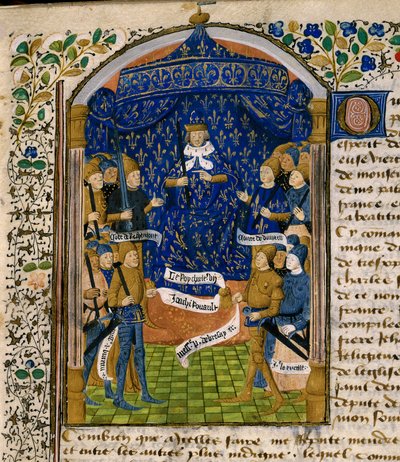 König von Frankreich Karl VII. (1403-1461) und sein Hof. Rechts: Jean d