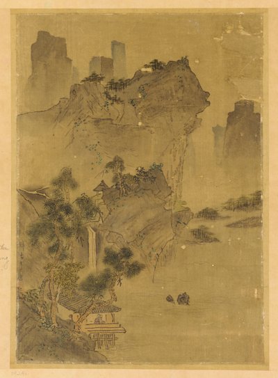 Landschaft: Klippen überhängend Wasser - Pavillon und Kiefern von Unknown artist