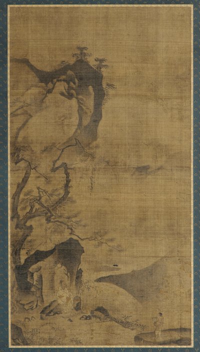 Landschaft: Berge und Wasser; eine Figur unter einem Kiefernbaum von Unknown artist