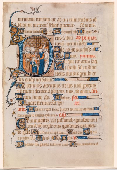 Blatt aus einem Stundenbuch mit einer historisierten Initiale D, die Christus vor Pilatus darstellt von Unknown artist