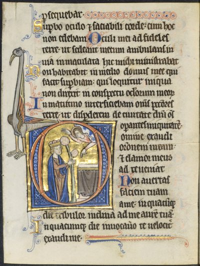 Blatt aus einem Psalter: Initiale D: David im Gebet vor einem Altar und Christus in einer Wolke (2 von 2 ausgeschnittenen Blättern) von Unknown artist