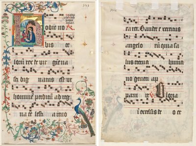 Blatt aus einem Antiphonar: Initiale H mit der Geburt Christi (recto) und Text (verso) von Unknown artist