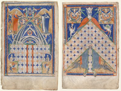 Blätter aus Gratians Decretum: Verwandtschaftstabelle und Konsanguinitätstabelle von Unknown artist