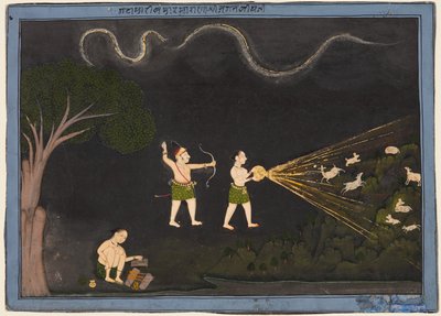 Maharana Jagat Singh II von Mewar (r. 1734–51) verkleidet als Bhil, jagt nachts Hirsche von Unknown artist