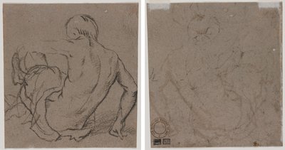 Mann, der auf dem Boden sitzt, von hinten gesehen (recto); Skizze (verso) von Unknown artist