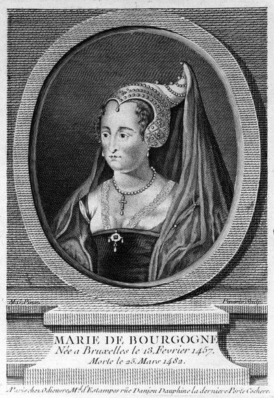 Marie von Burgund (1457 - 1482), Tochter von Karl dem Kühnen und Ehefrau von Maximilian von Österreich. Gravur aus dem 19. Jahrhundert. von Unknown artist