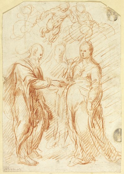 Vermählung der Jungfrau (recto); Skizzen der unteren Gesichtshälfte im Profil (verso) von Unknown artist